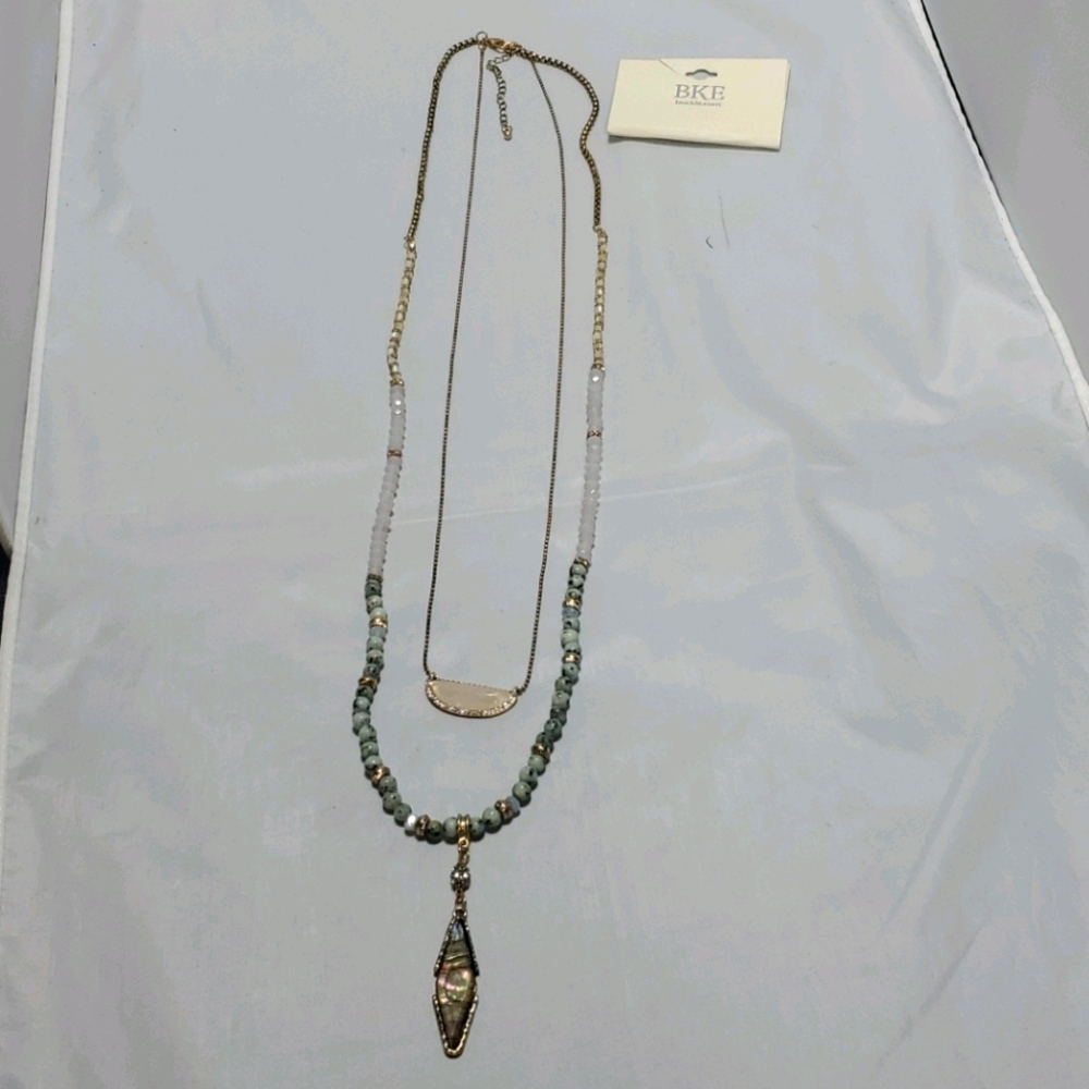 Bke gold with multi color stones 2 row necklace